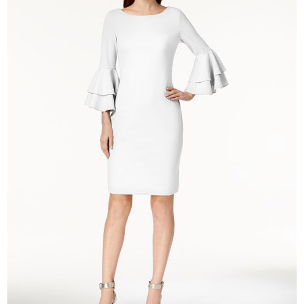 Pink 3/4 bell sleeve sheath dress